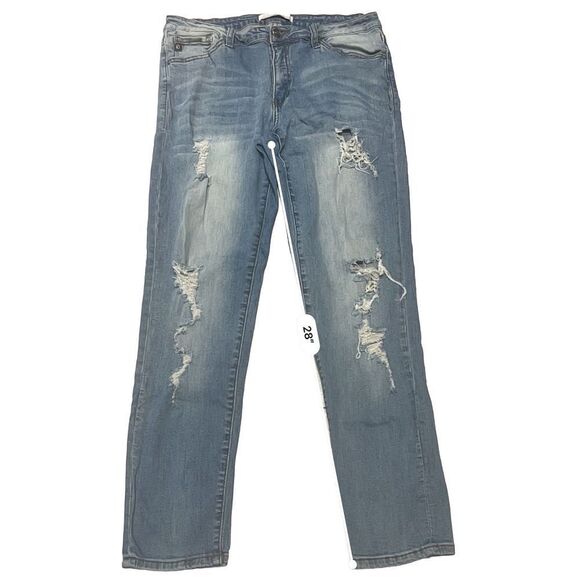Kancan Womens Denim Jeans Distressed Straight Leg Light Wash Size 15W - Picture 6 of 7